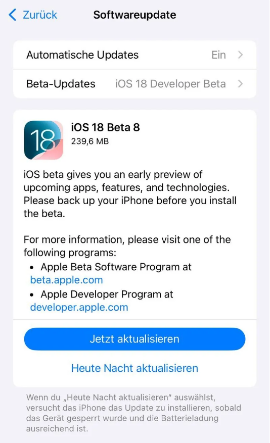 姚安苹果手机维修分享苹果 iOS / iPadOS 18 开发者预览版 Beta 8 发布 